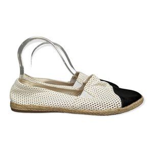 BONGO Cream Mesh Espadrille Flats with Black Cap Toe